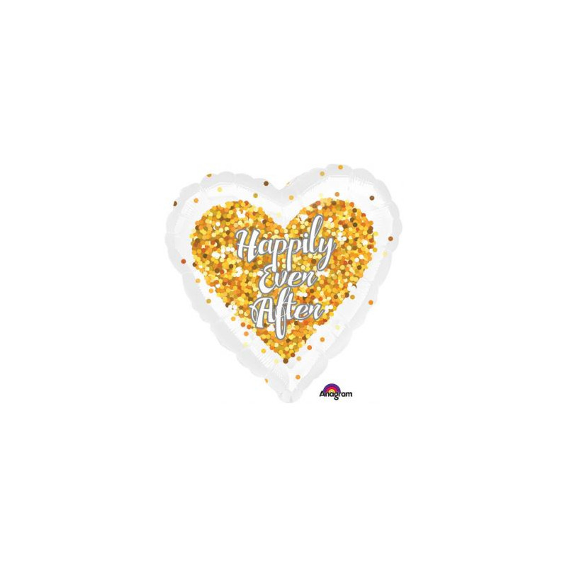 Balon foliowy "Happy Ever After" - serce- konfetti