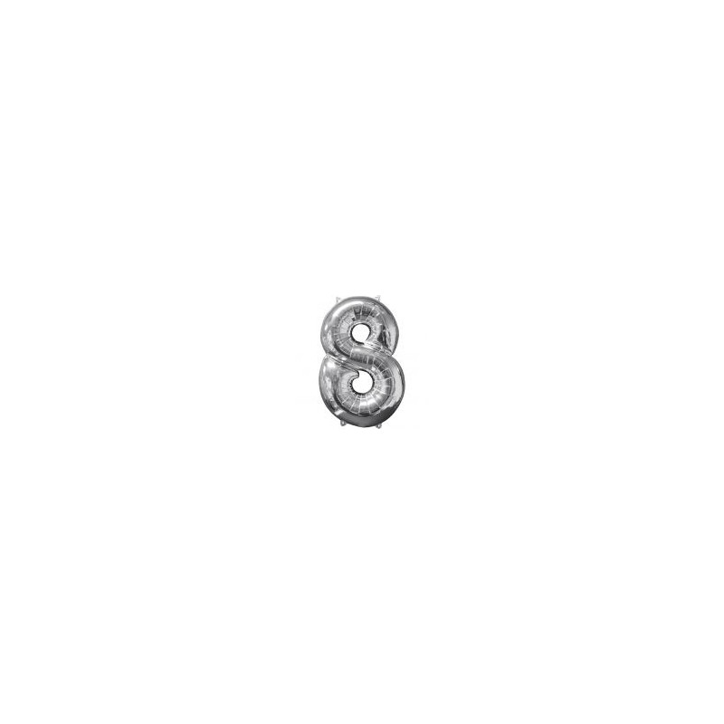 Balon foliowy cyfra "8"- srebro 45x66 cm