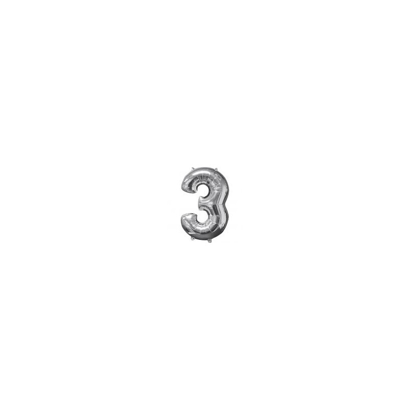 Balon foliowy cyfra "3" srebro 43x66 cm