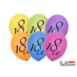 Balon 27cm "18 Lat" pastel mix 1 op/6 szt