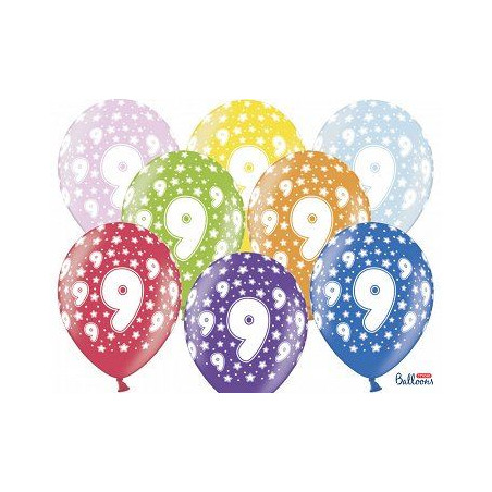 Balony 30 cm, 9th Birthday, Metalic Mix, 6 szt.