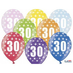 Balony 30 cm, 30th Birthday, Metalic Mix 6 szt.