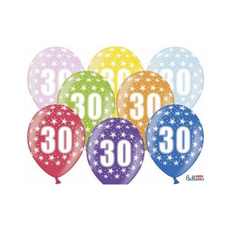 Balony 30 cm, 30th Birthday, Metalic Mix 6 szt.