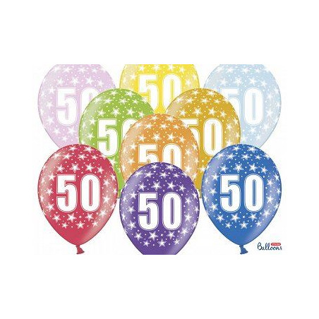 Balony 30 cm, 50th Birthday, Metalic Mix 6 szt.