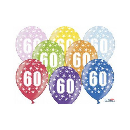 Balony 30 cm, 60th Birthday, Metalic Mix 6 szt.