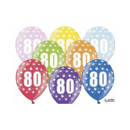 Balony 30 cm, 80th Birthday, Metalic Mix 6 szt.