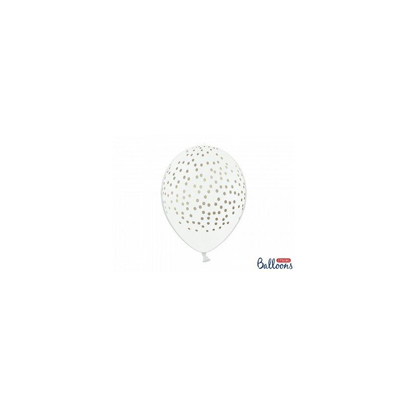 Balony 30 cm,Kropki Pastel Pure White 6 szt.