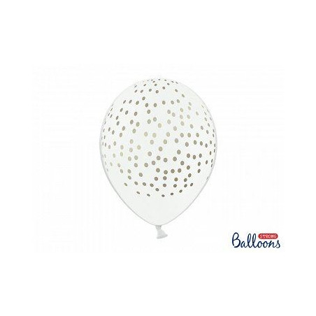 Balony 30 cm,Kropki Pastel Pure White 6 szt.