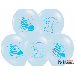 Balon 14" Trampek 0- Number 1 P. Blue, 6 szt.