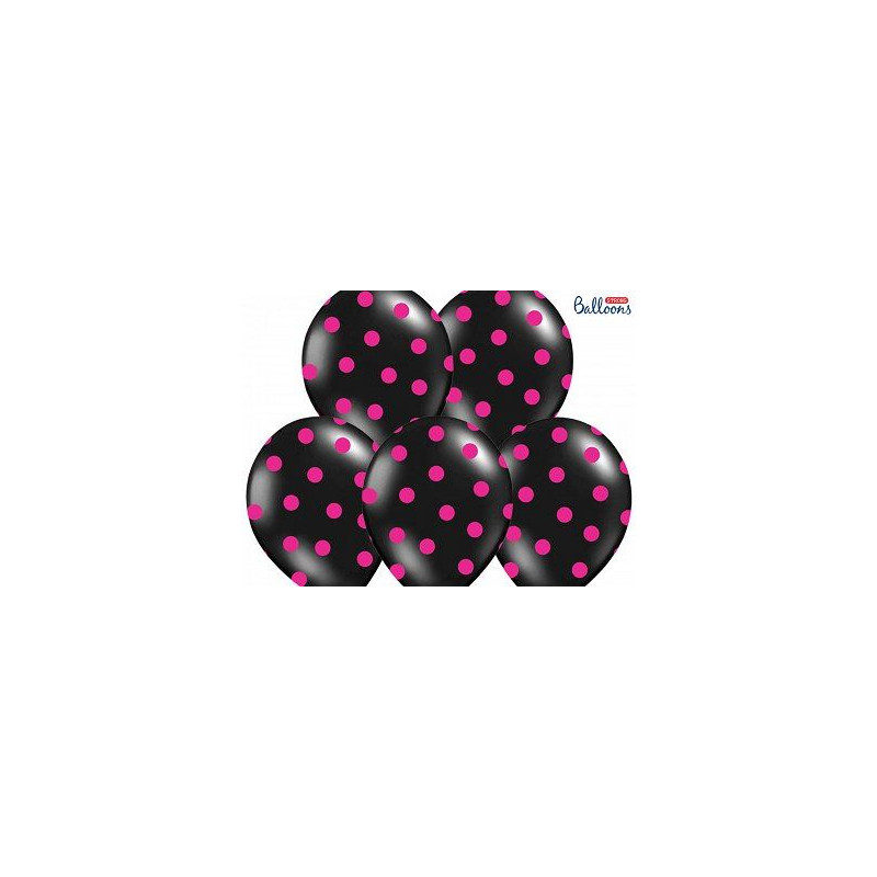 Balony 30cm, Kropki, Pastel Black 6 szt