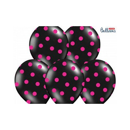 Balony 30cm, Kropki, Pastel Black 6 szt