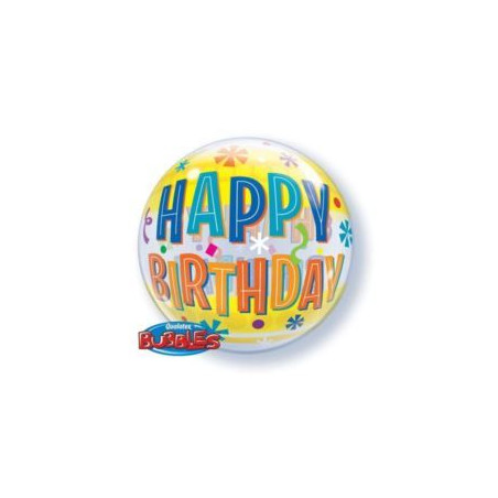 Balon, foliowy 22" QL Bubble Poj. "Birthday Fun&Ye