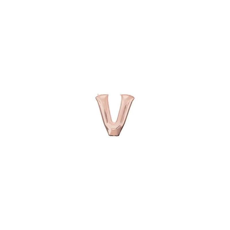 Balon foliowy Litera "V" różowe złoto- 81x81 cm