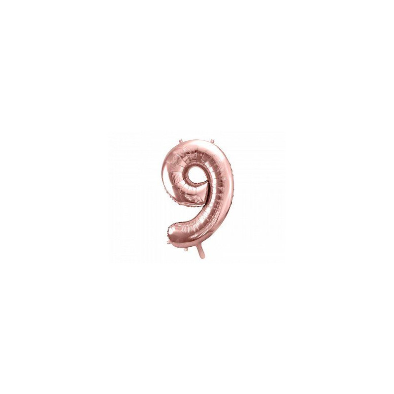 Balon foliowy Cyfra "9", 86cm, różowe złoto