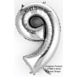 Balon, foliowy Cyferka Mini "9" srebro