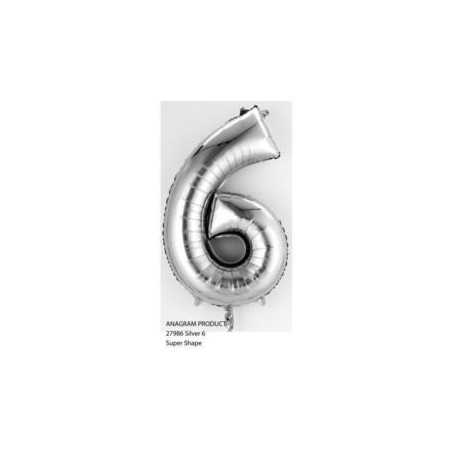 Balon, foliowy Cyferka Mini "6" - srebro