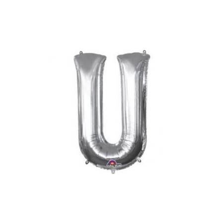 Balon, foliowy literka mini "U" 20z33 cm, Srebrna