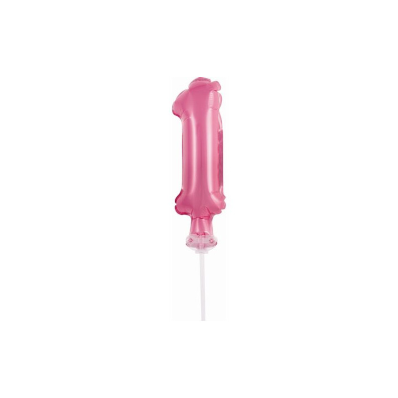 Balon foliowy 13 cm na patyczku "Cyfra 1", różowa