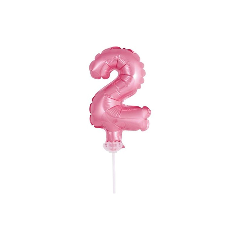 Balon foliowy 13 cm na patyczku "Cyfra 2", różowa