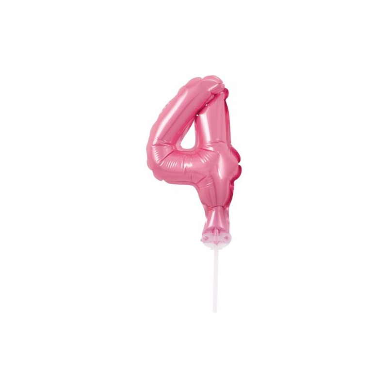 Balon foliowy 13 cm na patyczku "Cyfra 4", różowa