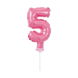 Balon foliowy 13 cm na patyczku "Cyfra 5", różowa