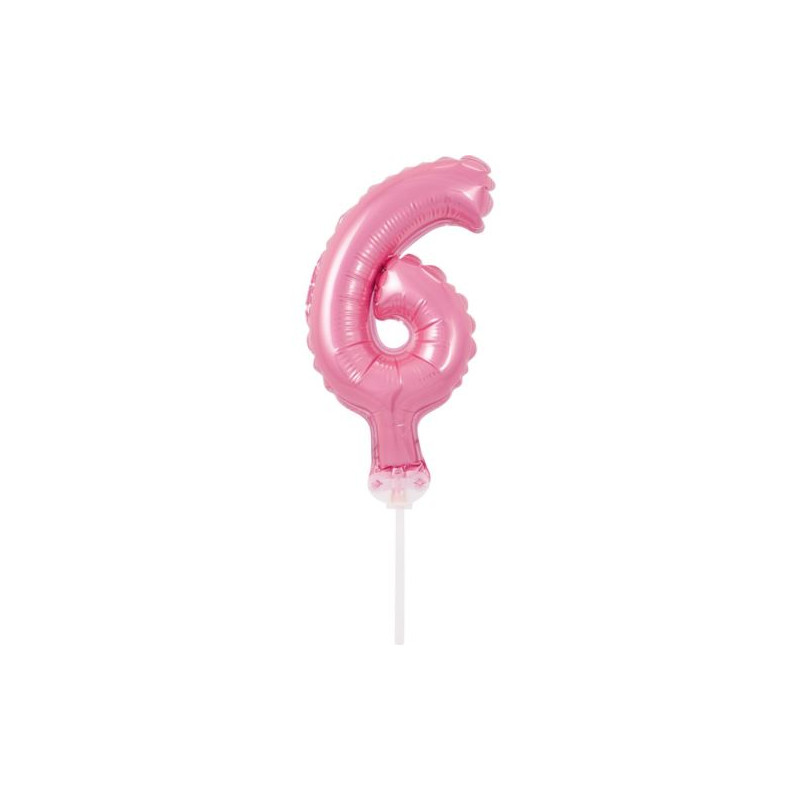 Balon foliowy 13 cm na patyczku "Cyfra 6", różowa