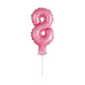 Balon foliowy 13 cm na patyczku "Cyfra 8", różowa