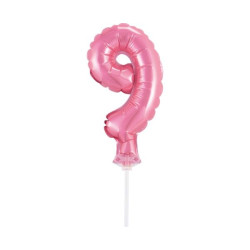 Balon foliowy 13 cm na patyczku "Cyfra 9", różowa
