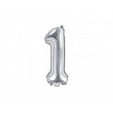 Balon foliowy Cyfra "1", 35cm, srebrny