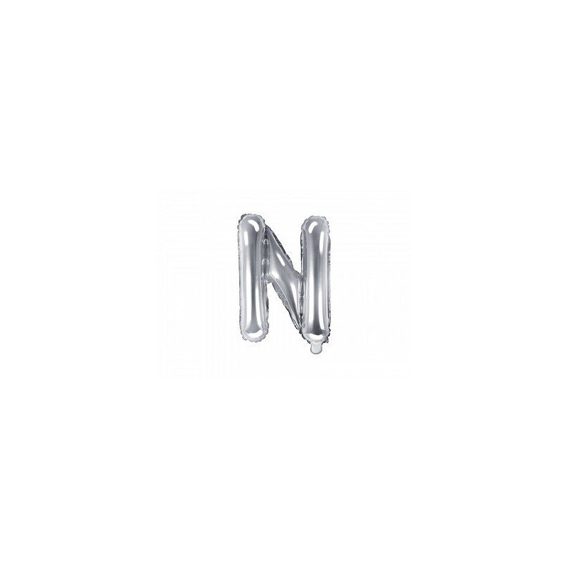 Balon foliowy Litera "N", 35cm, srebrny