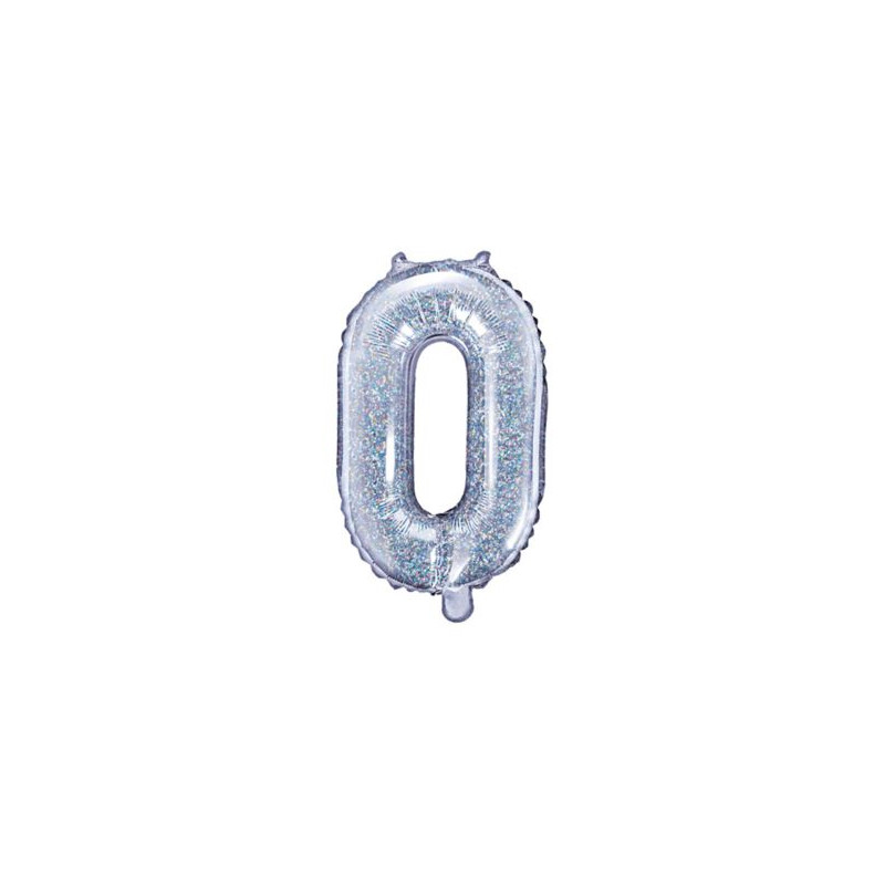 Balon foliowy Cyfra "0", 35cm, holograficzny