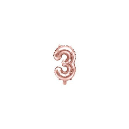 Balon foliowy Cyfra "3", 35cm, różowe złoto