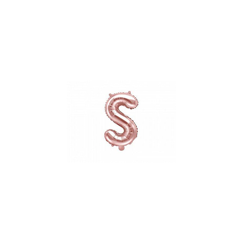 Balon foliowy Litera "S", 35cm, różowe złoto