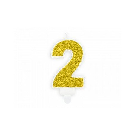 Świeczka urodzinowa Cyferka 2, złoty, 7cm