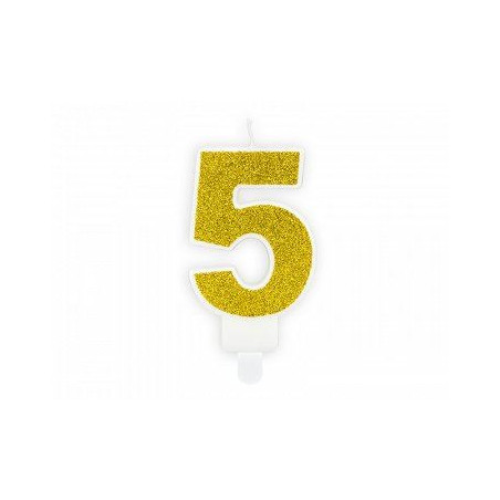 Świeczka urodzinowa Cyferka 5, złoty, 7cm