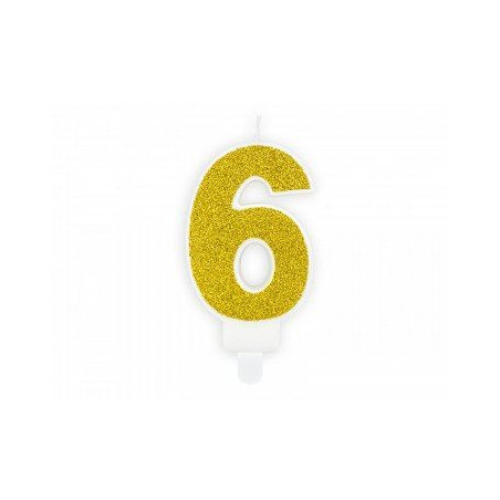 Świeczka urodzinowa Cyferka 6, złoty, 7cm
