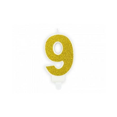Świeczka urodzinowa Cyferka 9, złoty, 7cm