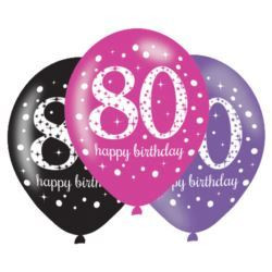 Balonow lateksowych 80 Lat Sparkling Birthday 6szt