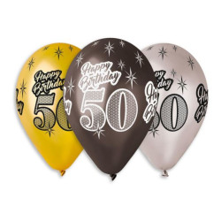 Balony Premium "Happy Birthday 50", metaliczne, 12