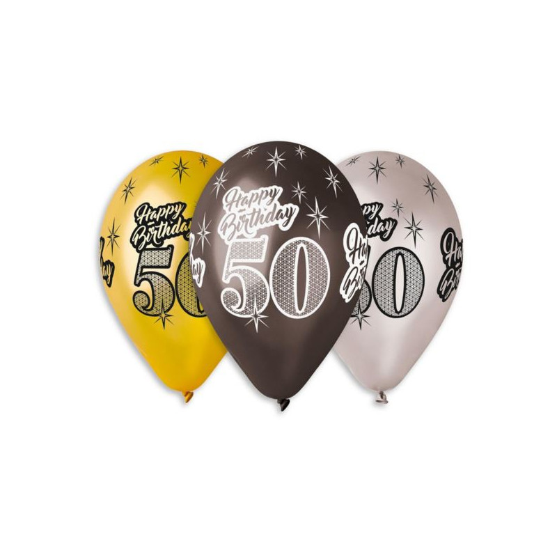 Balony Premium "Happy Birthday 50", metaliczne, 12