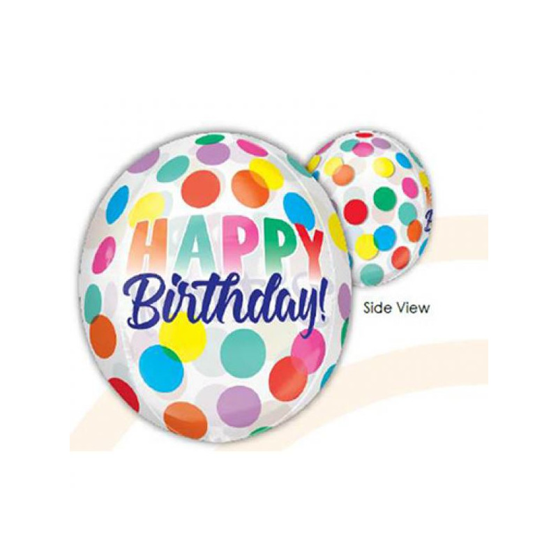Balon foliowy Orbz-kula "Happy Birthday Big Dots"