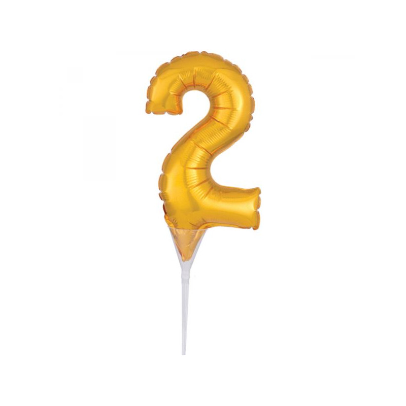 Balon foliowy miniaturowy na patyczku cyfra "2"