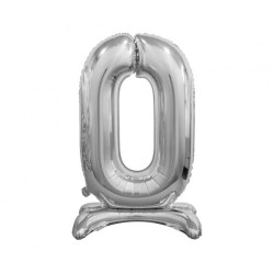 Balon foliowy B&C Cyfra stojąca 0, srebrna, 74 cm