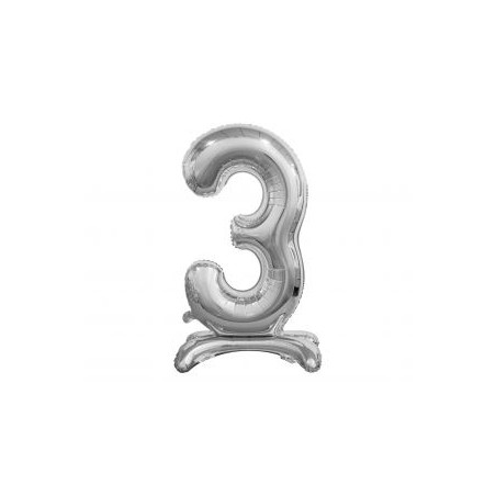 Balon foliowy B&C Cyfra stojąca 3, srebrna, 74 cm