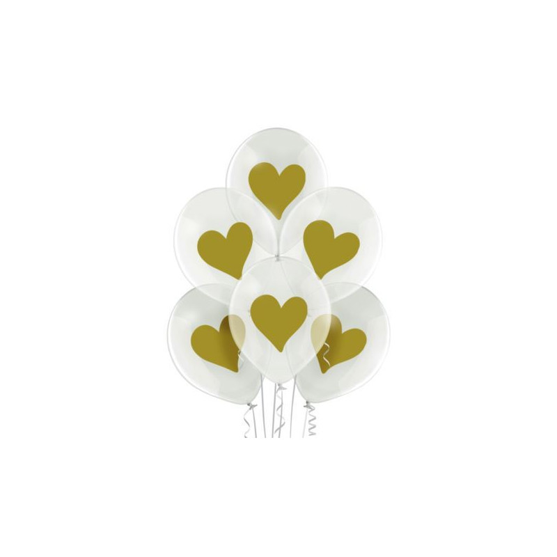 Balony 12" Gold Hearts 6szt.