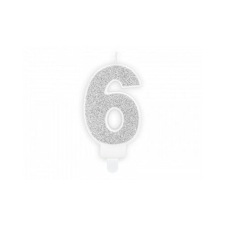Świeczka urodzinowa Cyferka 6, srebrny, 7cm
