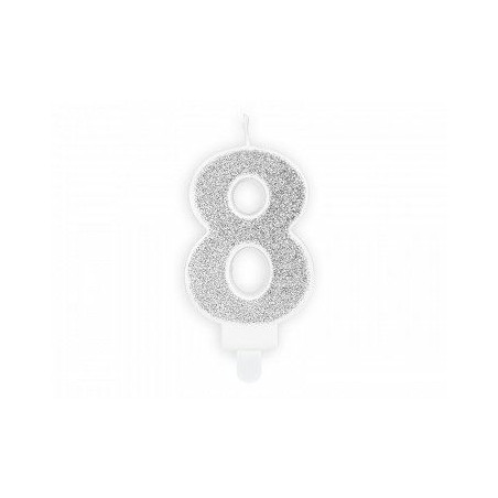 Świeczka urodzinowa Cyferka 8, srebrny, 7cm