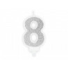 Świeczka urodzinowa Cyferka 8, srebrny, 7cm