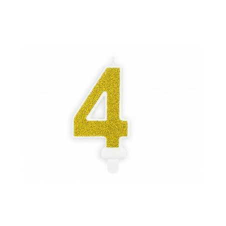 Świeczka urodzinowa Cyferka 4, złoty, 7cm
