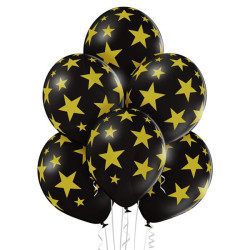 Balony 12" czarne w złote gwiazdki